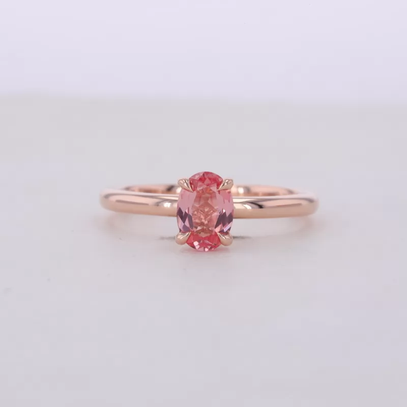 5×7mm Oval Cut Lab Grown Padparadscha Sapphire 14K Rose Gold Solitaire Engagement Ring