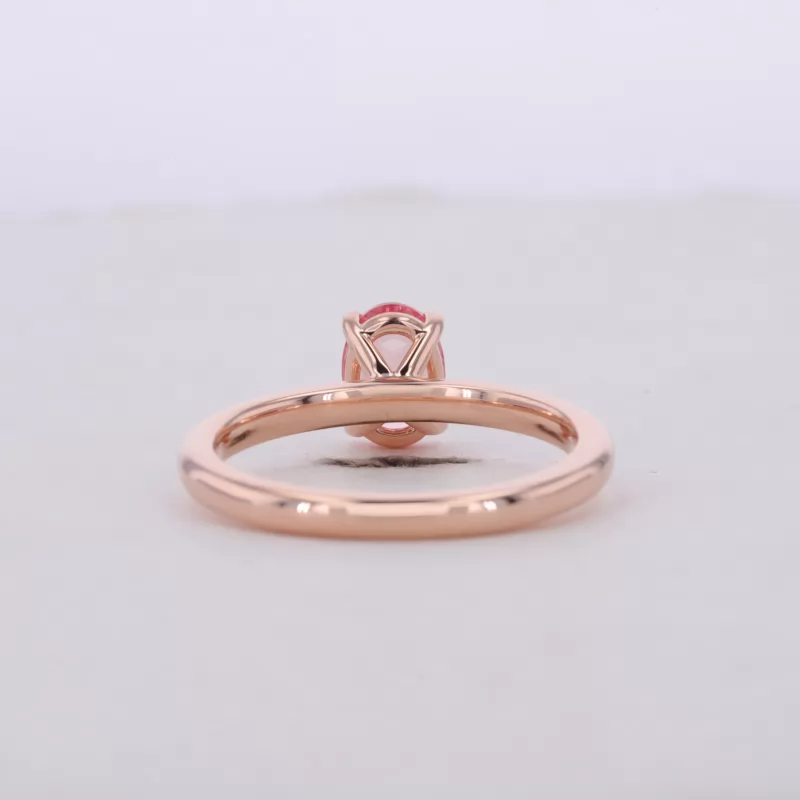 5×7mm Oval Cut Lab Grown Padparadscha Sapphire 14K Rose Gold Solitaire Engagement Ring