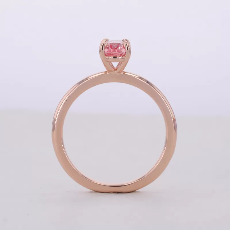 5×7mm Oval Cut Lab Grown Padparadscha Sapphire 14K Rose Gold Solitaire Engagement Ring