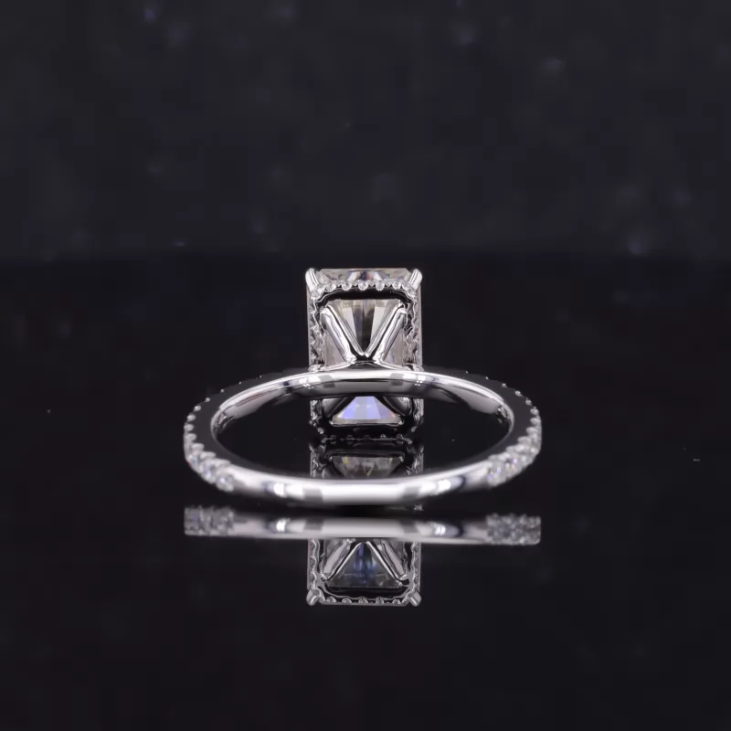 6×9mm Radiant Cut Moissanite 14K White Gold Pave Engagement Ring