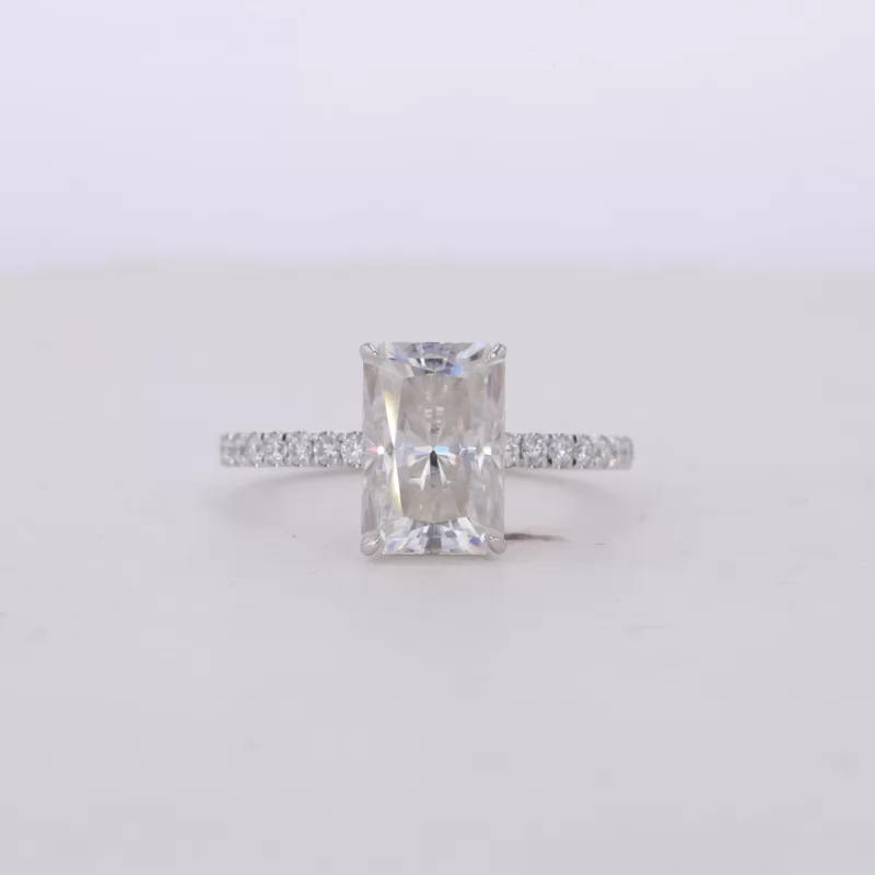 6×9mm Radiant Cut Moissanite 14K White Gold Pave Engagement Ring