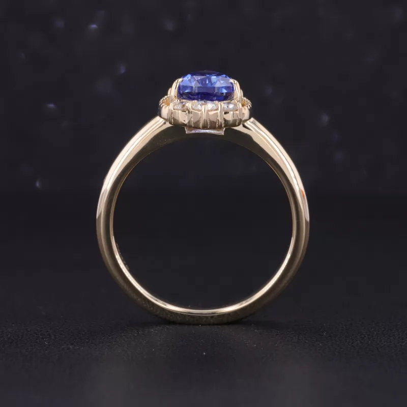 6×9mm Pear Cut Royal Blue Lab Grown Sapphire 9K Yellow Gold Vintage Engagement Ring