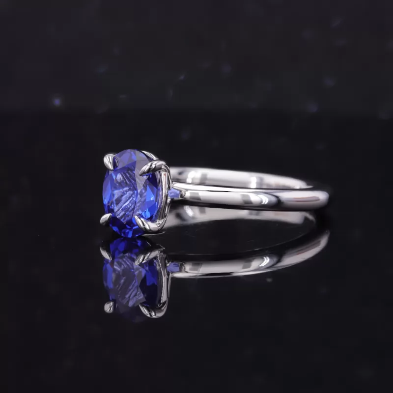 5×7mm Oval Cut Lab Grown Sapphire S925 Sterling Silver Solitaire Engagement Ring