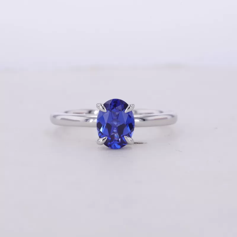 5×7mm Oval Cut Lab Grown Sapphire S925 Sterling Silver Solitaire Engagement Ring