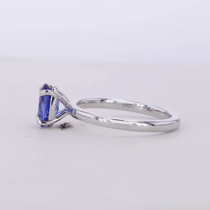 5×7mm Oval Cut Lab Grown Sapphire S925 Sterling Silver Solitaire Engagement Ring