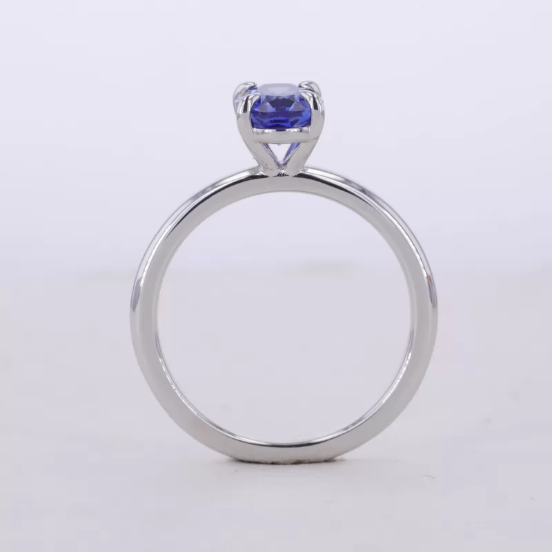 5×7mm Oval Cut Lab Grown Sapphire S925 Sterling Silver Solitaire Engagement Ring