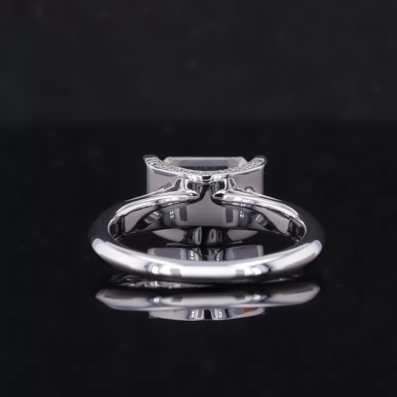 9.3×6.7mm Octagon Emerald Cut Moissanite 10K White Gold Tension Set Engagement Ring