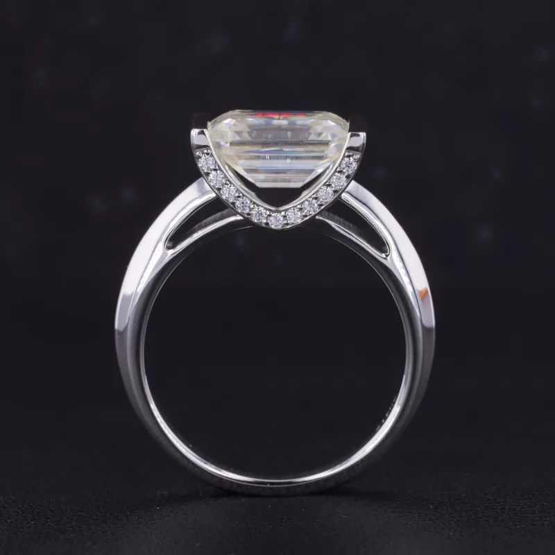 9.3×6.7mm Octagon Emerald Cut Moissanite 10K White Gold Tension Set Engagement Ring