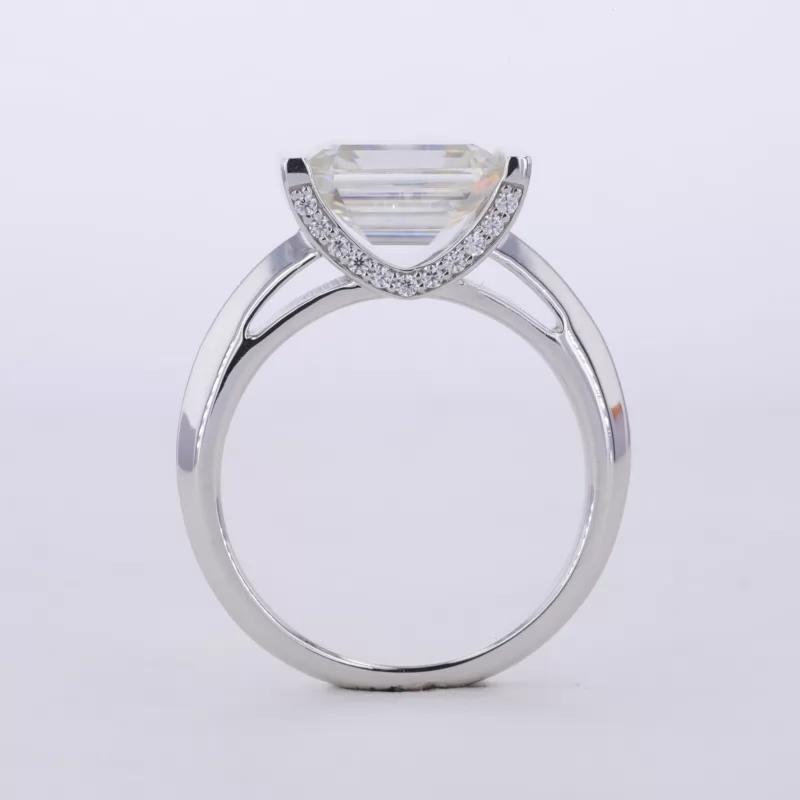 9.3×6.7mm Octagon Emerald Cut Moissanite 10K White Gold Tension Set Engagement Ring