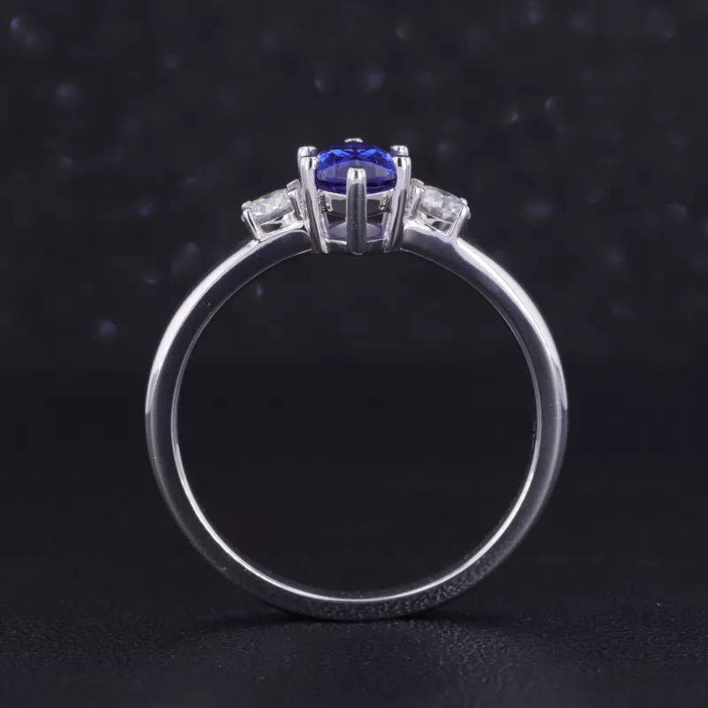 5×10mm Marquise Cut Lab Grown Sapphire 9K White Gold Three Stone Engagement Ring