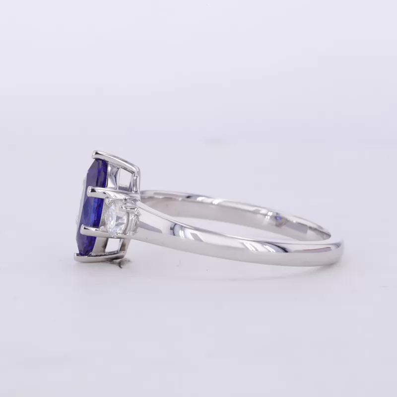 5×10mm Marquise Cut Lab Grown Sapphire 9K White Gold Three Stone Engagement Ring