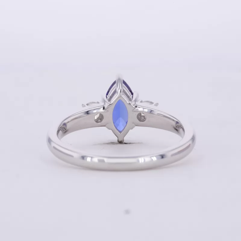 5×10mm Marquise Cut Lab Grown Sapphire 9K White Gold Three Stone Engagement Ring