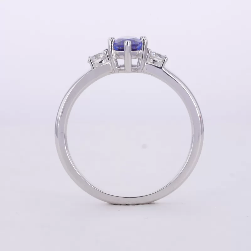 5×10mm Marquise Cut Lab Grown Sapphire 9K White Gold Three Stone Engagement Ring