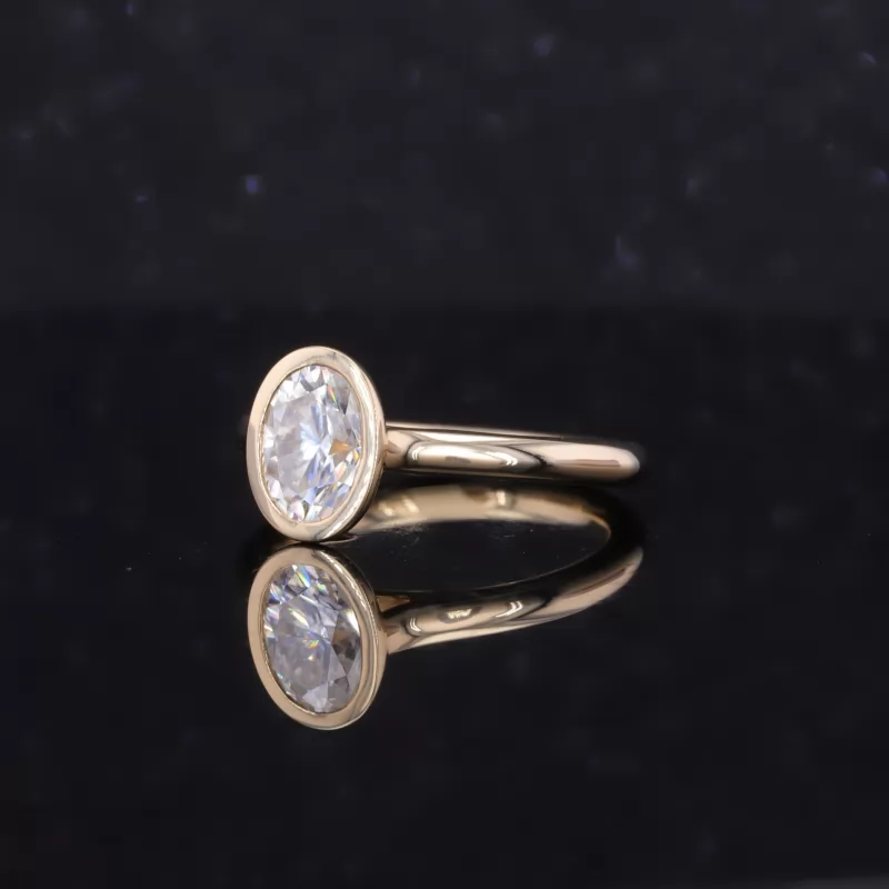 5×7mm Oval Cut Moissanite Bezel Set 14K Yellow Gold Solitaire Engagement Ring