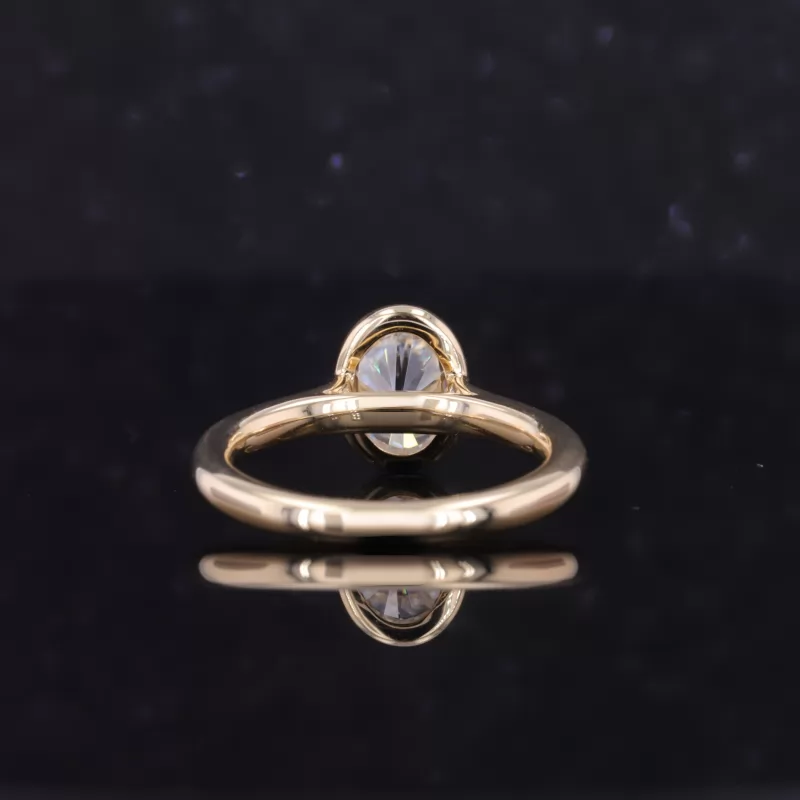 5×7mm Oval Cut Moissanite Bezel Set 14K Yellow Gold Solitaire Engagement Ring