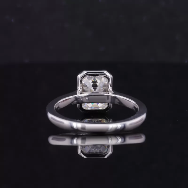 6×8mm Octagon Emerald Cut Moissanite Bezel Set 10K White Gold Solitaire Engagement Ring