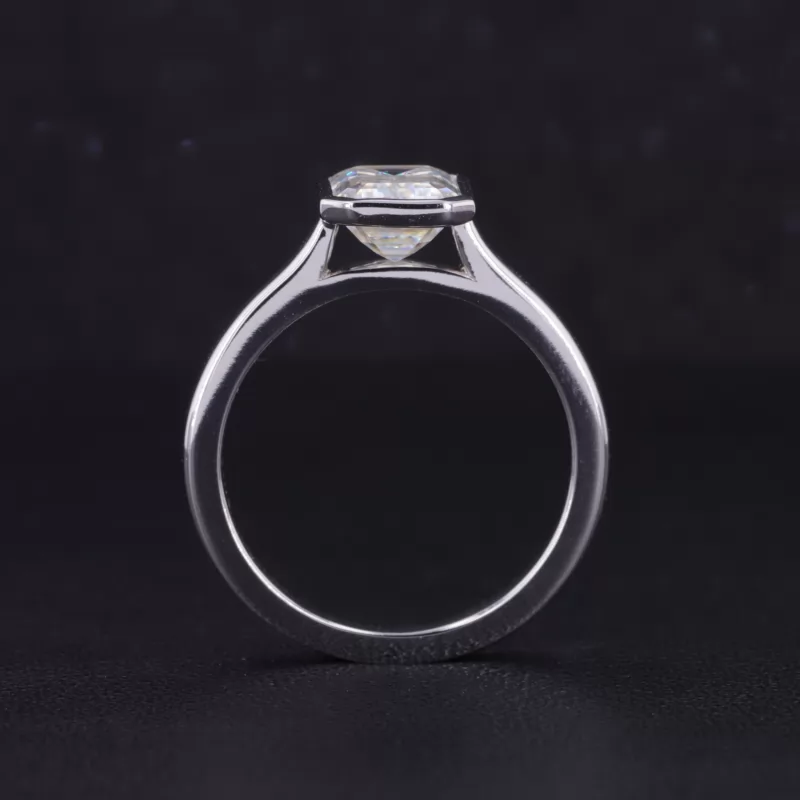 6×8mm Octagon Emerald Cut Moissanite Bezel Set 10K White Gold Solitaire Engagement Ring