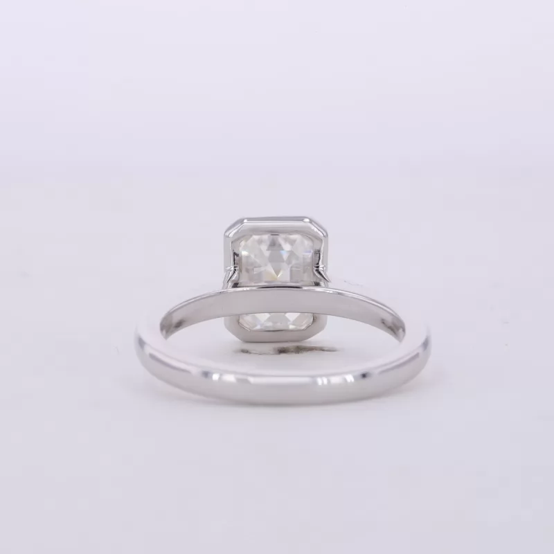 6×8mm Octagon Emerald Cut Moissanite Bezel Set 10K White Gold Solitaire Engagement Ring