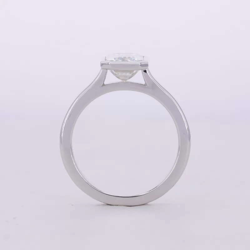 6×8mm Octagon Emerald Cut Moissanite Bezel Set 10K White Gold Solitaire Engagement Ring