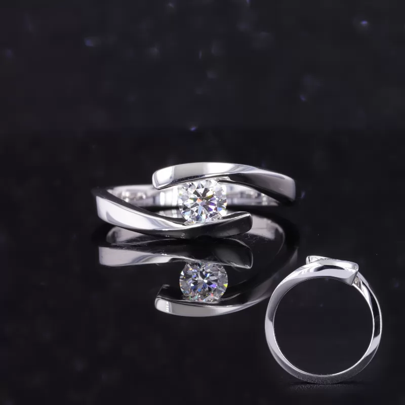 4.41mm Round Brilliant Cut Moissanite 18K White Gold Tension Set Engagement Ring