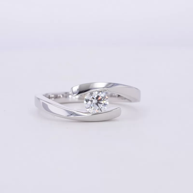 4.41mm Round Brilliant Cut Moissanite 18K White Gold Tension Set Engagement Ring