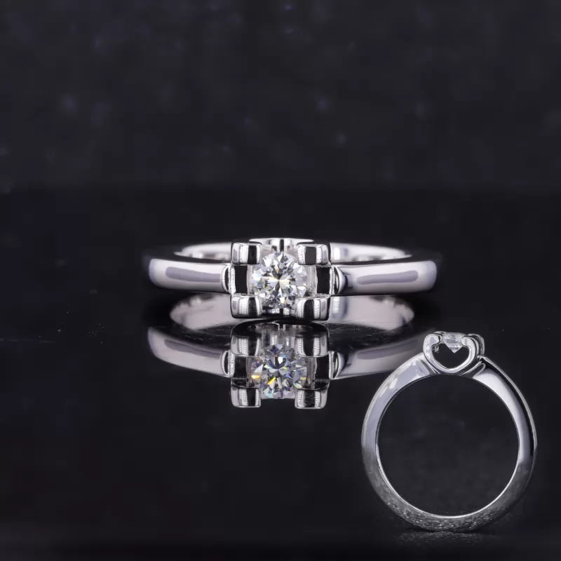 3.5mm Round Brilliant Cut CVD Lab Grown Diamond S925 Sterling Silver Tension Set Engagement Ring