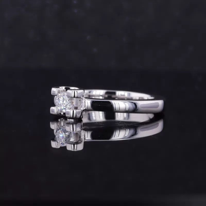 3.5mm Round Brilliant Cut CVD Lab Grown Diamond S925 Sterling Silver Tension Set Engagement Ring