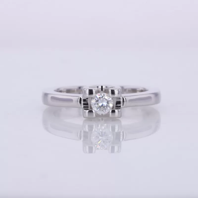 3.5mm Round Brilliant Cut CVD Lab Grown Diamond S925 Sterling Silver Tension Set Engagement Ring