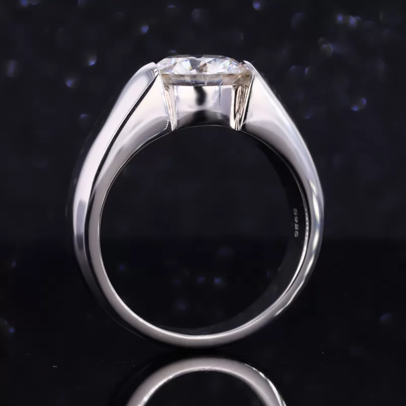 9mm Round Brilliant Cut Moissanite S925 Sterling Silver Wide Band Style Tension Set Engagement Ring