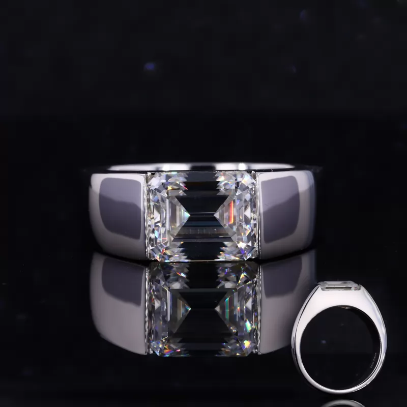 8×10mm Octagon Emerald Cut Moissanite S925 Sterling Silver Wide Band Style Tension Set Engagement Ring
