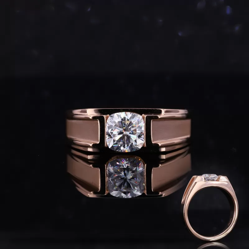 6×6mm Cushion Cut Moissanite 18K Rose Gold Wide Band Style Tension Set Engagement Ring