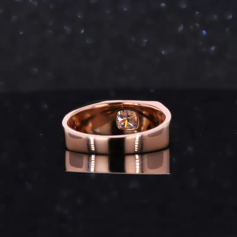 6×6mm Cushion Cut Moissanite 18K Rose Gold Wide Band Style Tension Set Engagement Ring