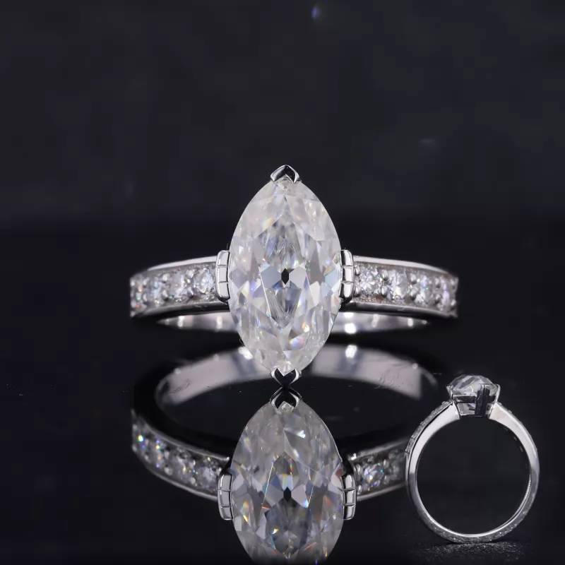 6.5×11mm Marquise Cut Lab Grown Diamond 14K White Gold Channel Set Engagement Ring