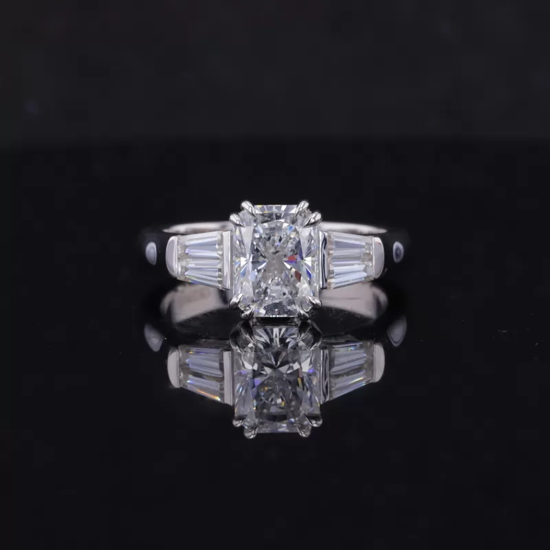 7.58×5.78mm Radiant Cut Lab Grown Diamond 18K White Gold Three Stone Engagement Ring