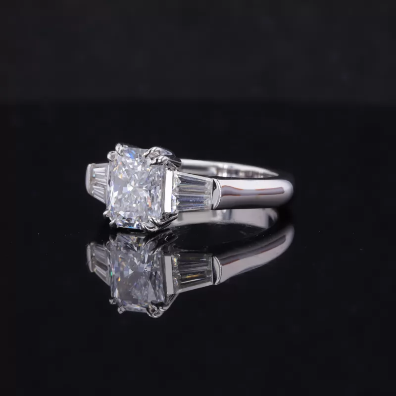 7.58×5.78mm Radiant Cut Lab Grown Diamond 18K White Gold Three Stone Engagement Ring