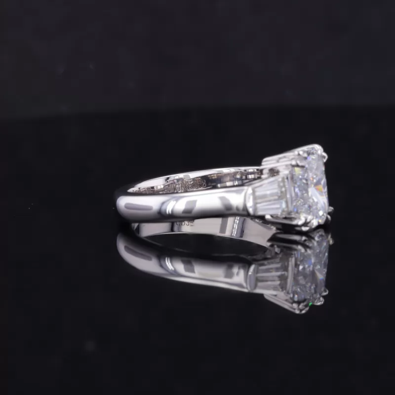 7.58×5.78mm Radiant Cut Lab Grown Diamond 18K White Gold Three Stone Engagement Ring