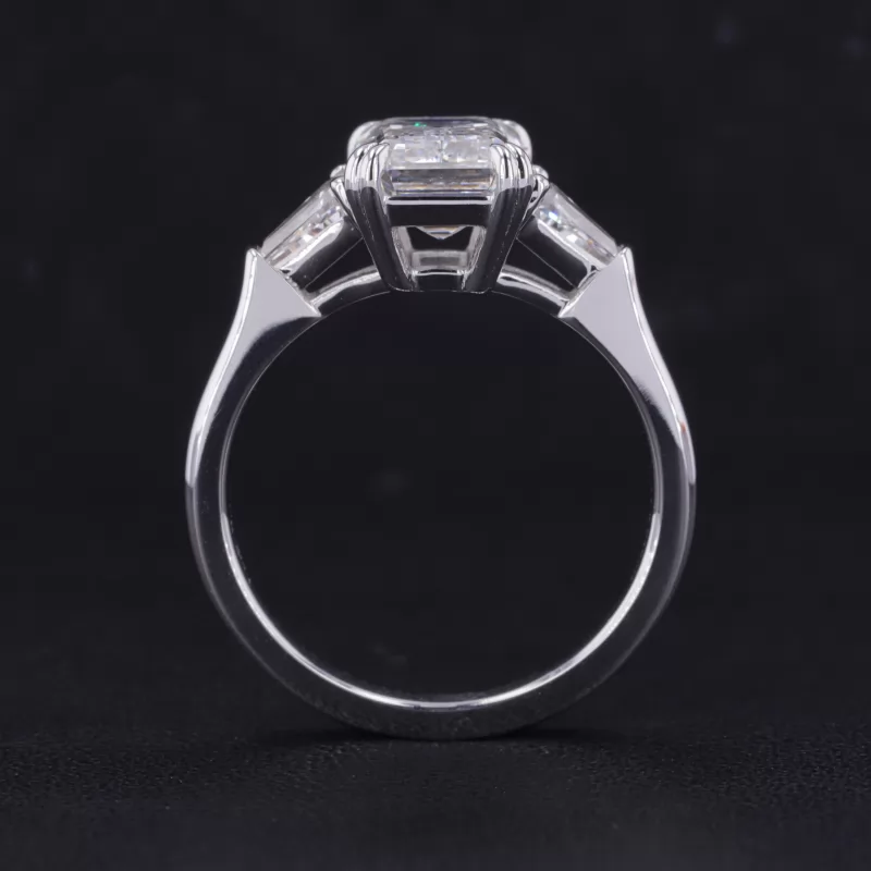 7×9.5mm Octagon Emerald Cut Moissanite 14K White Gold Three Stone Engagement Ring