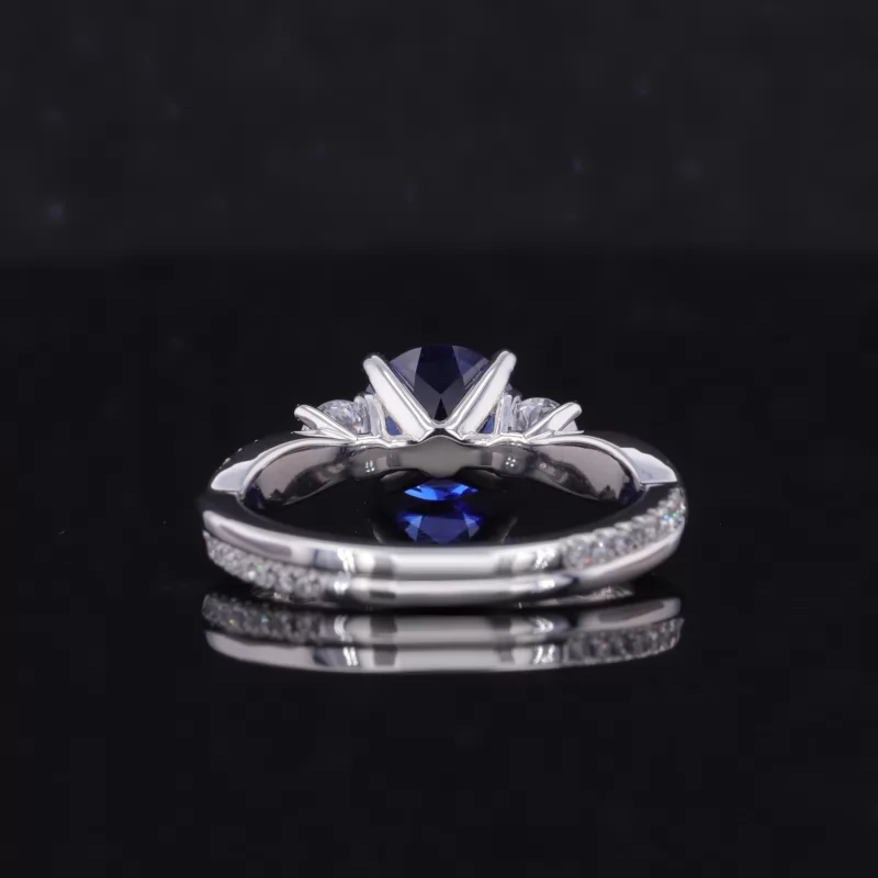 6.5mm Round Brilliant Cut Royal Blue Lab Grown Sapphire PT950 Three Stone Engagement Ring