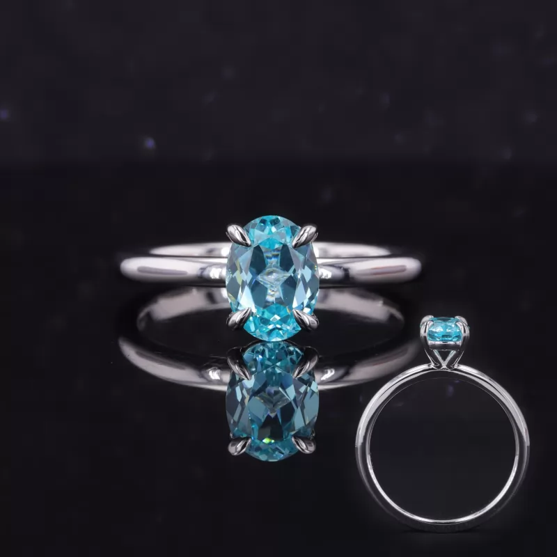 5×7mm Oval Cut Lab Grown Paraiba Sapphire S925 Sterling Silver Solitaire Engagement Ring