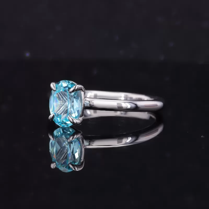 5×7mm Oval Cut Lab Grown Paraiba Sapphire S925 Sterling Silver Solitaire Engagement Ring