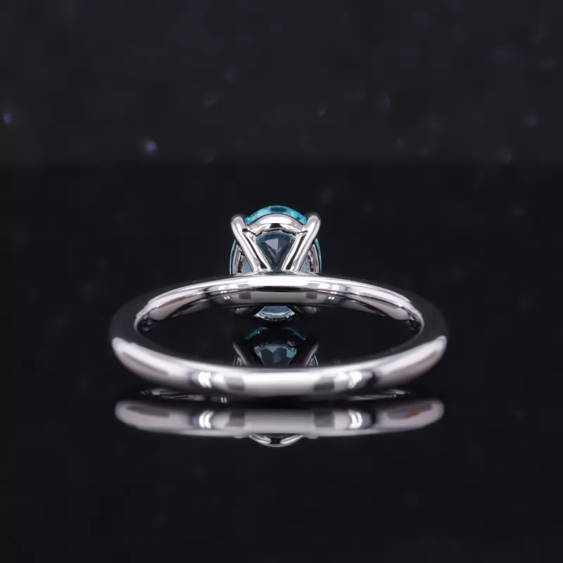 5×7mm Oval Cut Lab Grown Paraiba Sapphire S925 Sterling Silver Solitaire Engagement Ring