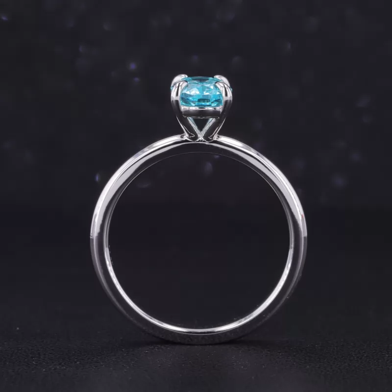 5×7mm Oval Cut Lab Grown Paraiba Sapphire S925 Sterling Silver Solitaire Engagement Ring