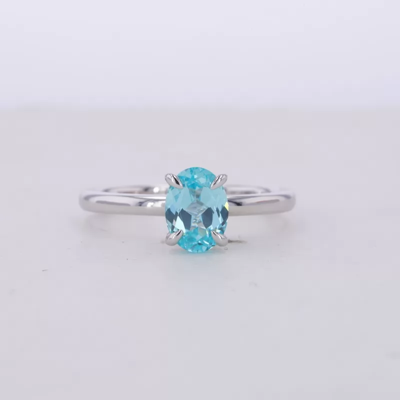 5×7mm Oval Cut Lab Grown Paraiba Sapphire S925 Sterling Silver Solitaire Engagement Ring