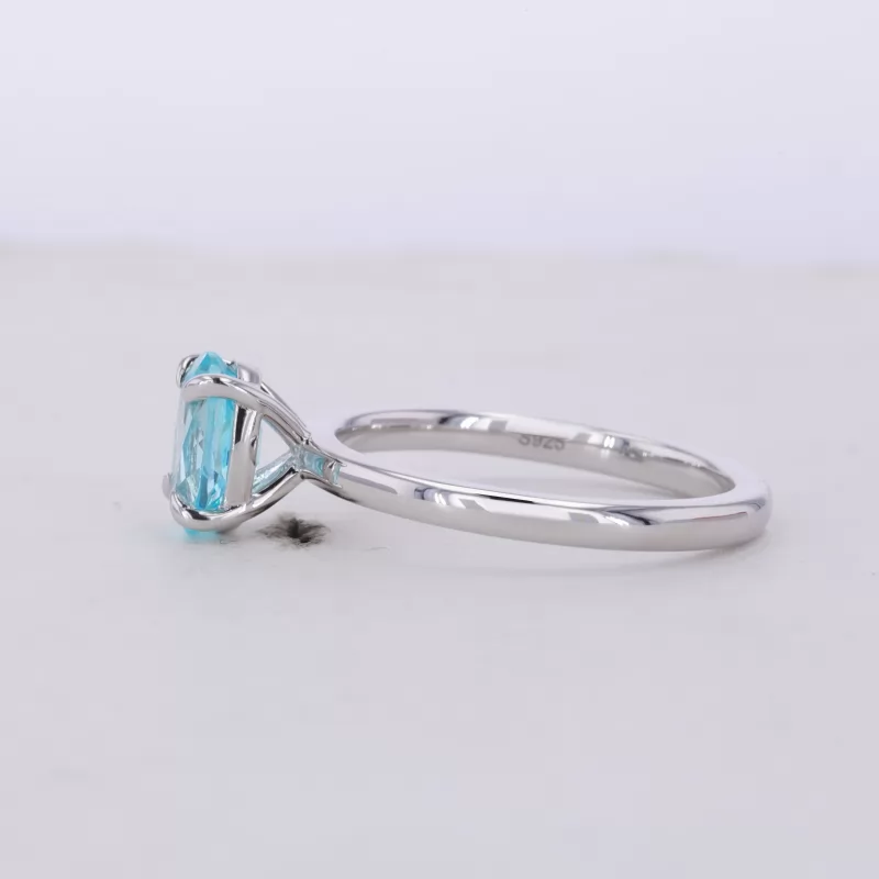 5×7mm Oval Cut Lab Grown Paraiba Sapphire S925 Sterling Silver Solitaire Engagement Ring