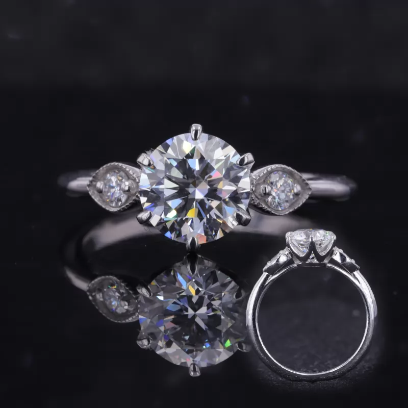 7.4mm Round Brilliant Cut Moissanite PT950 Channel Set Engagement Ring