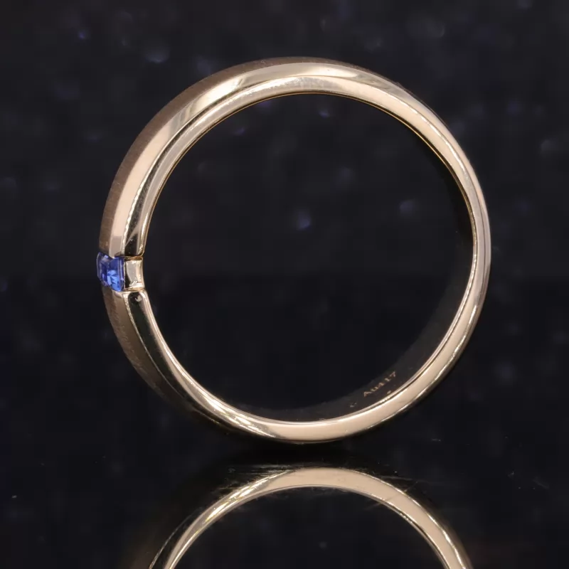 2×4mm Baguette Step Cut Lab Grown Sapphire 10K Yellow Gold Tension Set Engagement Ring