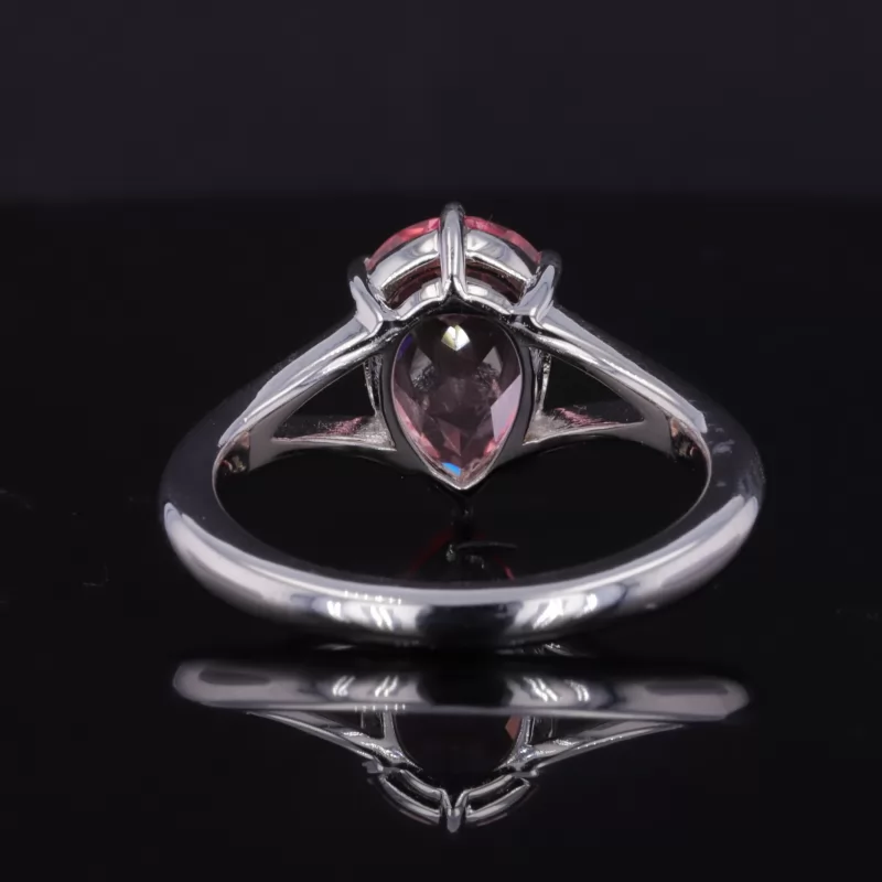 7×11mm Pear Cut Lab Grown Padparadscha Pink Sapphire S925 Sterling Silver Solitaire Engagement Ring