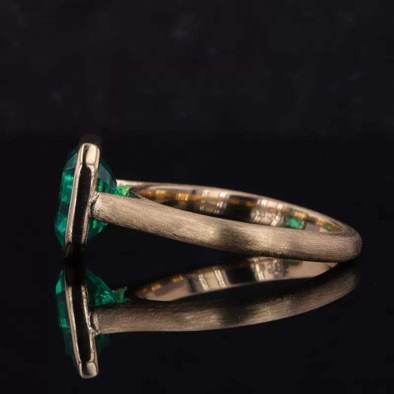 8×8mm Asscher Cut Lab Grown Emerald Bezel Set 14K Yellow Gold Solitaire Engagement Ring