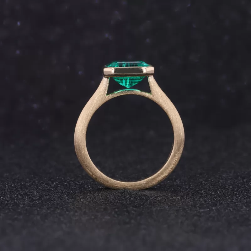 8×8mm Asscher Cut Lab Grown Emerald Bezel Set 14K Yellow Gold Solitaire Engagement Ring