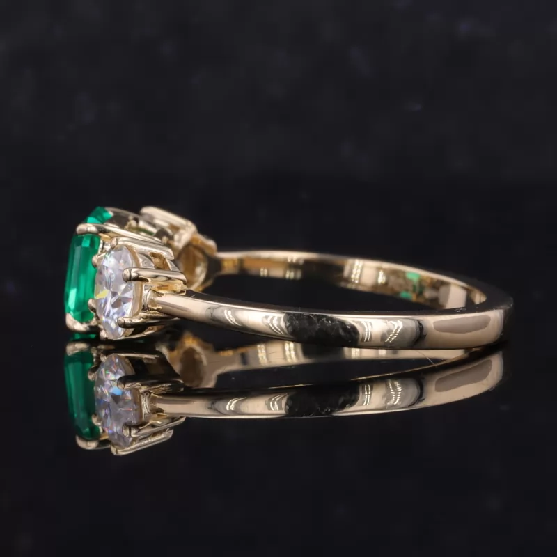 7×7mm Asscher Cut Lab Grown Emerald 10K Yellow Gold Three Stone Engagement Ring
